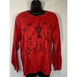 Chemistry Skeleton Butterflies Crew Neck Long Sleeve T-Shirt Red Medium